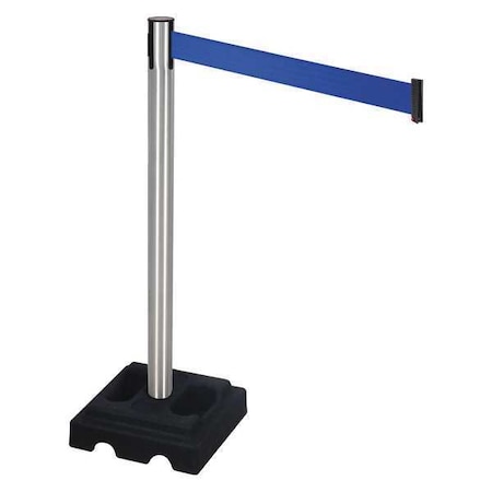 Barrier Post with Belt, Silver, 10 ft Length, 40 in Post Height, No Legend, Satin MPN:332SA-BL
