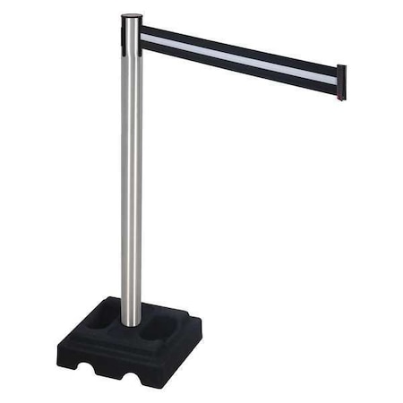Barrier Post with Belt, Silver, 10 ft Length, 40 in Post Height, No Legend, Satin MPN:332SA-BW