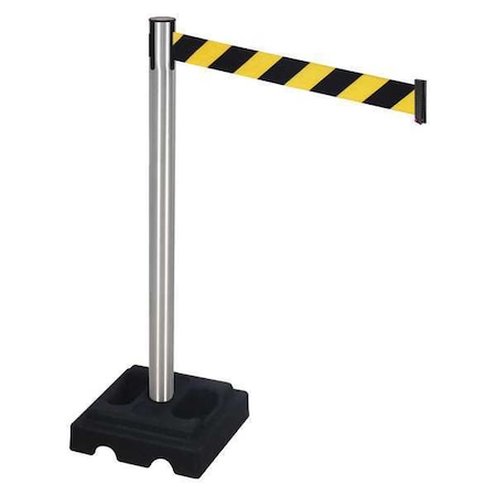 Barrier Post with Belt, Silver, 10 ft Length, 40 in Post Height, No Legend, Satin MPN:332SA-BYD