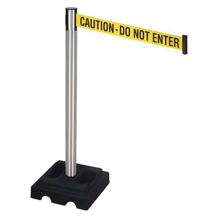 Barrier Post with Belt, Silver, 10 ft Length, 40 in Post Height, Caution Do Not Enter, Satin MPN:332SA-CAU