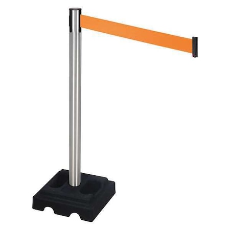 Barrier Post with Belt, Silver, 10 ft Length, 40 in Post Height, No Legend, Satin MPN:332SA-OR