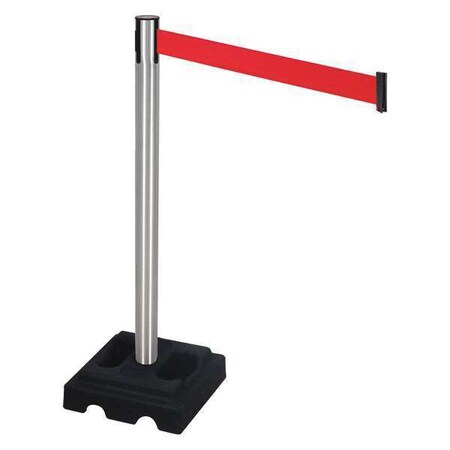 Barrier Post with Belt, Silver, 10 ft Length, 40 in Post Height, No Legend, Satin MPN:332SA-RD