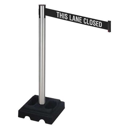 Barrier Post with Belt, Silver, 10 ft Length, 40 in Post Height, This Lane Closed, Satin MPN:332SA-TLC