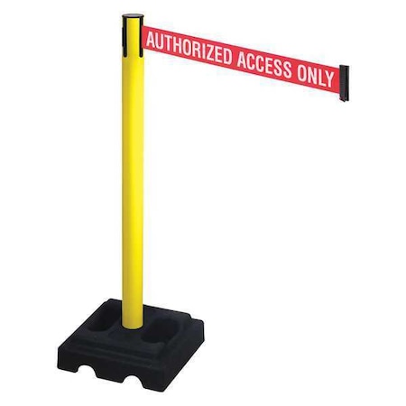Barrier Post with Belt, Yellow, 10 ft Length, 40 in Post Height, Authorized Access Only, Yellow MPN:332YA-AAO