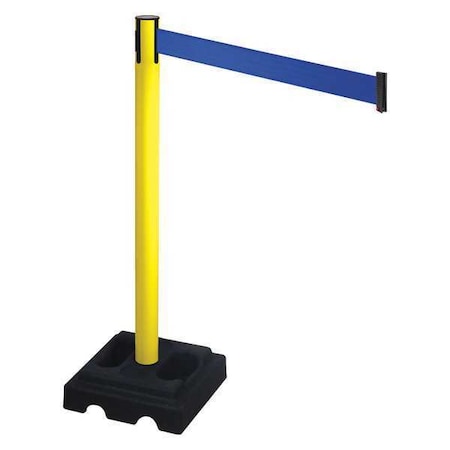 Barrier Post with Belt, Yellow, 10 ft Length, 40 in Post Height, No Legend, Yellow MPN:332YA-BL