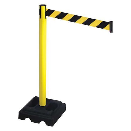 Barrier Post with Belt, Yellow, 10 ft Length, 40 in Post Height, No Legend, Yellow MPN:332YA-BYD