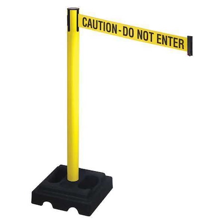 Barrier Post with Belt, Yellow, 10 ft Length, 40 in Post Height, Caution Do Not Enter, Yellow MPN:332YA-CAU
