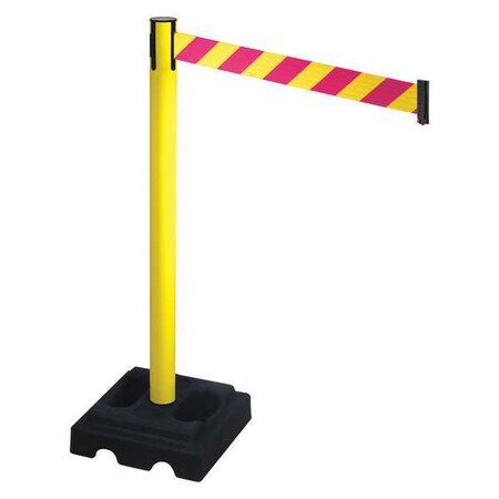 Barrier Post with Belt, Yellow, 10 ft Length, 40 in Post Height, No Legend, Yellow MPN:332YA-MYD