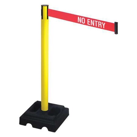 Barrier Post with Belt, Yellow, 10 ft Length, 40 in Post Height, No Entry, Yellow MPN:332YA-NE