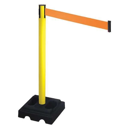 Barrier Post with Belt, Yellow, 10 ft Length, 40 in Post Height, No Legend, Yellow MPN:332YA-OR