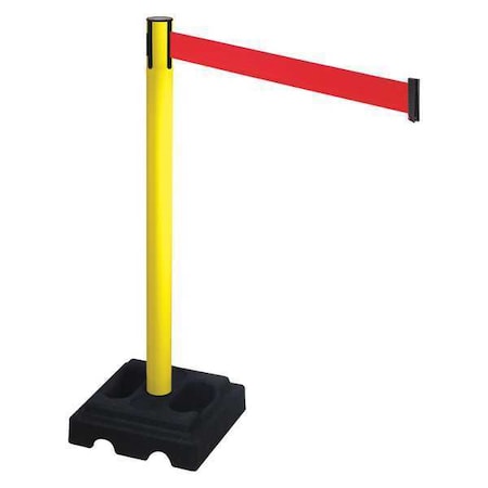 Barrier Post with Belt, Yellow, 10 ft Length, 40 in Post Height, No Legend, Yellow MPN:332YA-RD
