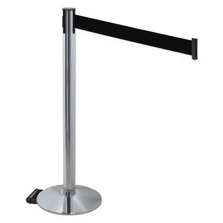 Barrier Post with Belt, Gray, 10 ft Length, 40 in Post Height, No Legend, Polished chrome MPN:334PAPC-BK
