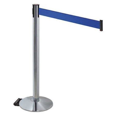 Barrier Post with Belt, Gray, 10 ft Length, 40 in Post Height, No Legend, Polished chrome MPN:334PAPC-BL
