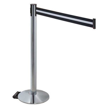 Barrier Post with Belt, Gray, 10 ft Length, 40 in Post Height, No Legend, Polished chrome MPN:334PAPC-BW