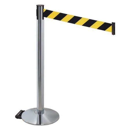 Barrier Post with Belt, Gray, 10 ft Length, 40 in Post Height, No Legend, Polished chrome MPN:334PAPC-BYD
