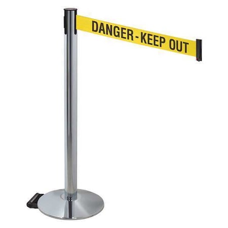 Barrier Post with Belt, Gray, 10 ft Length, 40 in Post Height, Danger Keep Out, Polished chrome MPN:334PAPC-DKO