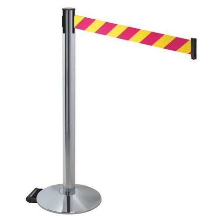 Barrier Post with Belt, Gray, 10 ft Length, 40 in Post Height, No Legend, Polished chrome MPN:334PAPC-MYD