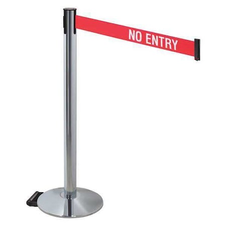 Barrier Post with Belt, Gray, 10 ft Length, 40 in Post Height, No Entry, Polished chrome MPN:334PAPC-NE