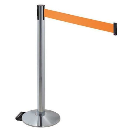 Barrier Post with Belt, Gray, 10 ft Length, 40 in Post Height, No Legend, Polished chrome MPN:334PAPC-OR