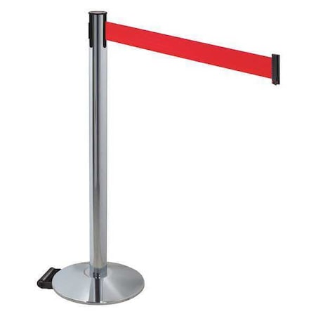 Barrier Post with Belt, Gray, 10 ft Length, 40 in Post Height, No Legend, Polished chrome MPN:334PAPC-RD