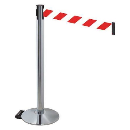 Barrier Post with Belt, Gray, 10 ft Length, 40 in Post Height, No Legend, Polished chrome MPN:334PAPC-RWD