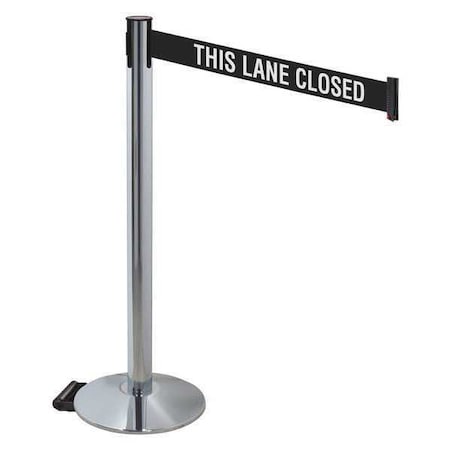 Barrier Post with Belt, Gray, 10 ft Length, 40 in Post Height, This Lane Closed, Polished chrome MPN:334PAPC-TLC