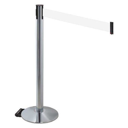 Barrier Post with Belt, Gray, 10 ft Length, 40 in Post Height, No Legend, Polished chrome MPN:334PAPC-WH
