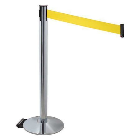 Barrier Post with Belt, Gray, 10 ft Length, 40 in Post Height, No Legend, Polished chrome MPN:334PAPC-YW