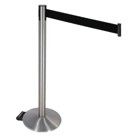 Barrier Post with Belt, Gray, 10 ft Length, 40 in Post Height, No Legend, Satin Chrome MPN:334SASS-BK