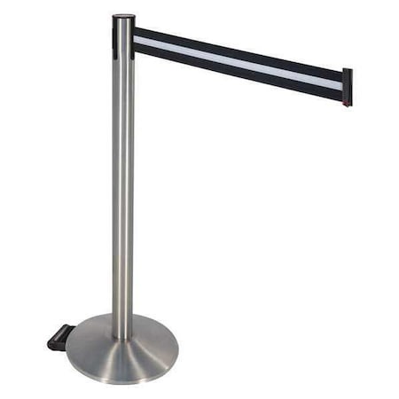 Barrier Post with Belt, Gray, 10 ft Length, 40 in Post Height, No Legend, Satin Chrome MPN:334SASS-BW