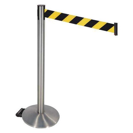 Barrier Post with Belt, Gray, 10 ft Length, 40 in Post Height, No Legend, Satin Chrome MPN:334SASS-BYD
