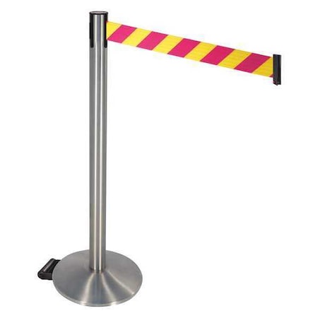 Barrier Post with Belt, Gray, 10 ft Length, 40 in Post Height, No Legend, Satin Chrome MPN:334SASS-MYD