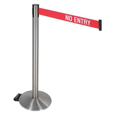 Barrier Post with Belt, Gray, 10 ft Length, 40 in Post Height, No Entry, Satin Chrome MPN:334SASS-NE