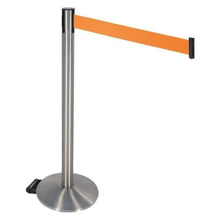 Barrier Post with Belt, Gray, 10 ft Length, 40 in Post Height, No Legend, Satin Chrome MPN:334SASS-OR