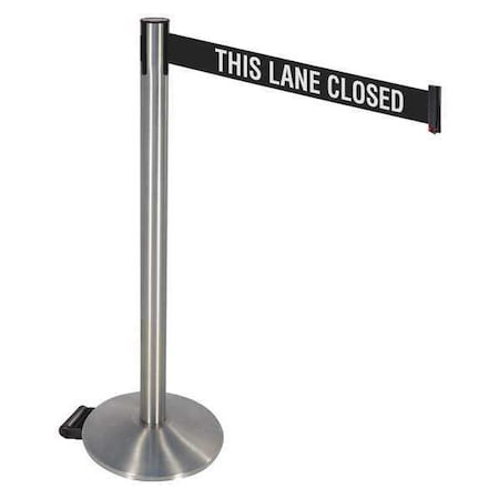 Barrier Post with Belt, Gray, 10 ft Length, 40 in Post Height, This Lane Closed, Satin Chrome MPN:334SASS-TLC