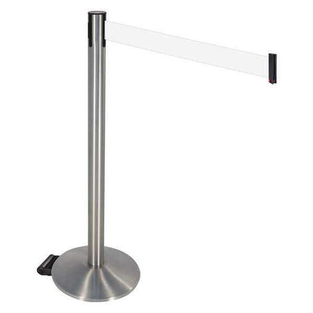Barrier Post with Belt, Gray, 10 ft Length, 40 in Post Height, No Legend, Satin Chrome MPN:334SASS-WH