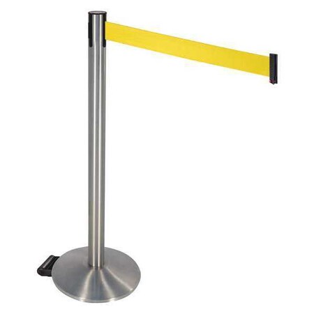 Barrier Post with Belt, Gray, 10 ft Length, 40 in Post Height, No Legend, Satin Chrome MPN:334SASS-YW