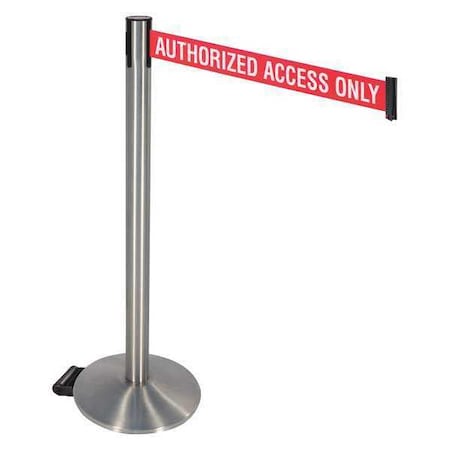 Barrier Post with Belt, Silver, 10 ft Length, 40 in Post Height, Authorized Access Only MPN:334SS-AAO
