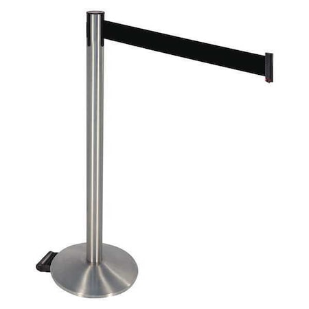 Barrier Post with Belt, Silver, 10 ft Length, 40 in Post Height, No Legend, Stainless steel MPN:334SS-BK