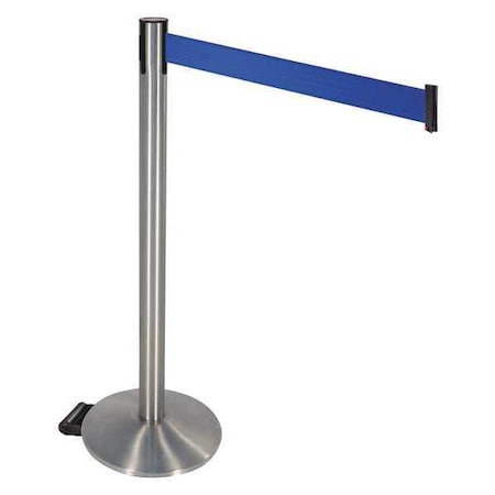 Barrier Post with Belt, Silver, 10 ft Length, 40 in Post Height, No Legend, Stainless steel MPN:334SS-BL