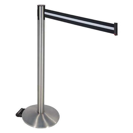Barrier Post with Belt, Silver, 10 ft Length, 40 in Post Height, No Legend, Stainless steel MPN:334SS-BW