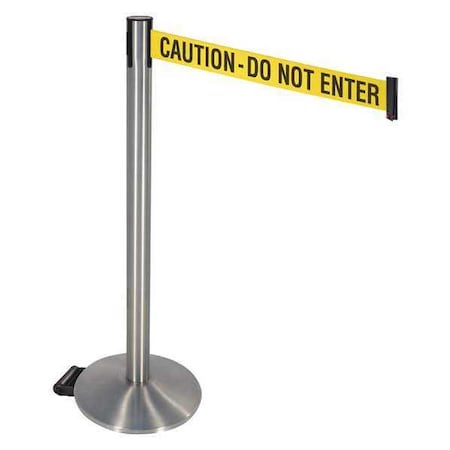 Barrier Post with Belt, Silver, 10 ft Length, 40 in Post Height, Caution Do Not Enter MPN:334SS-CAU