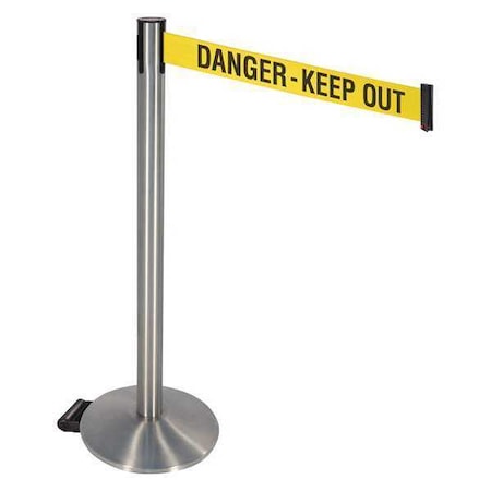Barrier Post with Belt, Silver, 10 ft Length, 40 in Post Height, Danger Keep Out, Stainless steel MPN:334SS-DKO