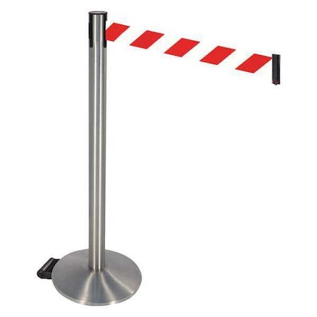 Barrier Post with Belt, Silver, 10 ft Length, 40 in Post Height, No Legend, Stainless steel MPN:334SS-RWD