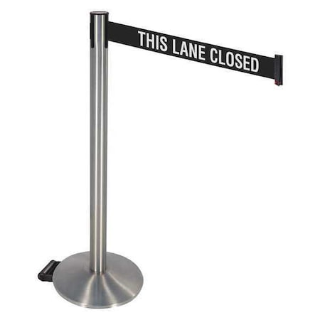 Barrier Post with Belt, Silver, 10 ft Length, 40 in Post Height, This Lane Closed, Stainless steel MPN:334SS-TLC