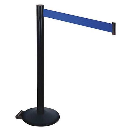 Barrier Post with Belt, Black, 10 ft Length, 40 in Post Height, No Legend, Powder Coated MPN:335BA-BL