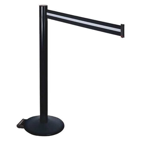 Barrier Post with Belt, Black, 10 ft Length, 40 in Post Height, No Legend, Powder Coated MPN:335BA-BW