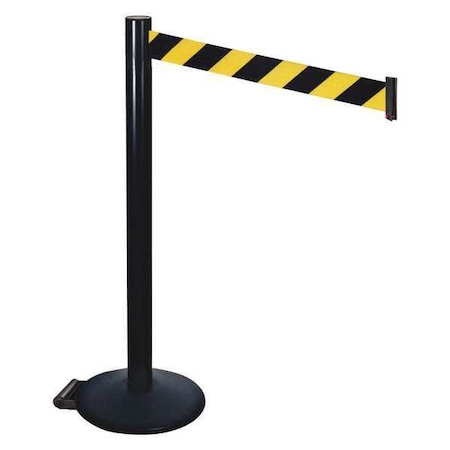 Barrier Post with Belt, Black, 10 ft Length, 40 in Post Height, No Legend, Powder Coated MPN:335BA-BYD