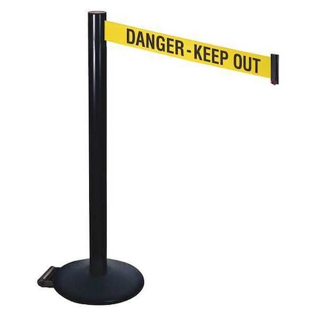 Barrier Post with Belt, Black, 10 ft Length, 40 in Post Height, Danger Keep Out, Powder Coated MPN:335BA-DKO