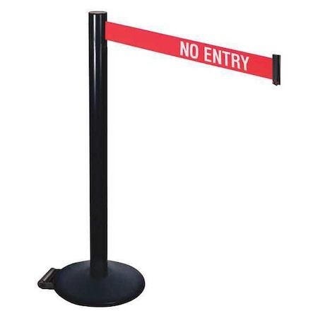 Barrier Post with Belt, Black, 10 ft Length, 40 in Post Height, No Entry, Powder Coated MPN:335BA-NE